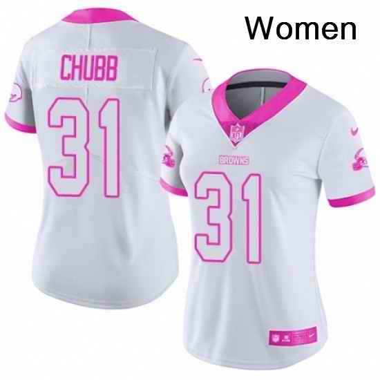 Womens Nike Cleveland Browns 31 Nick Chubb Limited WhitePink Rush Fashion NFL Jersey